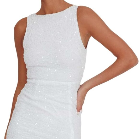 Women's Sequin Velvet Mini Dress Backless Split Hem for Party Prom Events - Picture 1 of 7